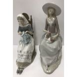 A Lladro figure of a woman embroidering 28 cm high together with a further Lladro figure of a girl