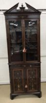 An Edwardian mahogany and marquetry inlaid corner cabinet,
