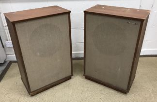 A pair of Tannoy LSU/HF/15/8 speakers in teak cabinets,