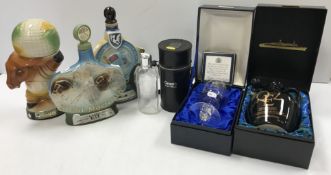 Three vintage Jim Beam 100 months old whisky decanters including 