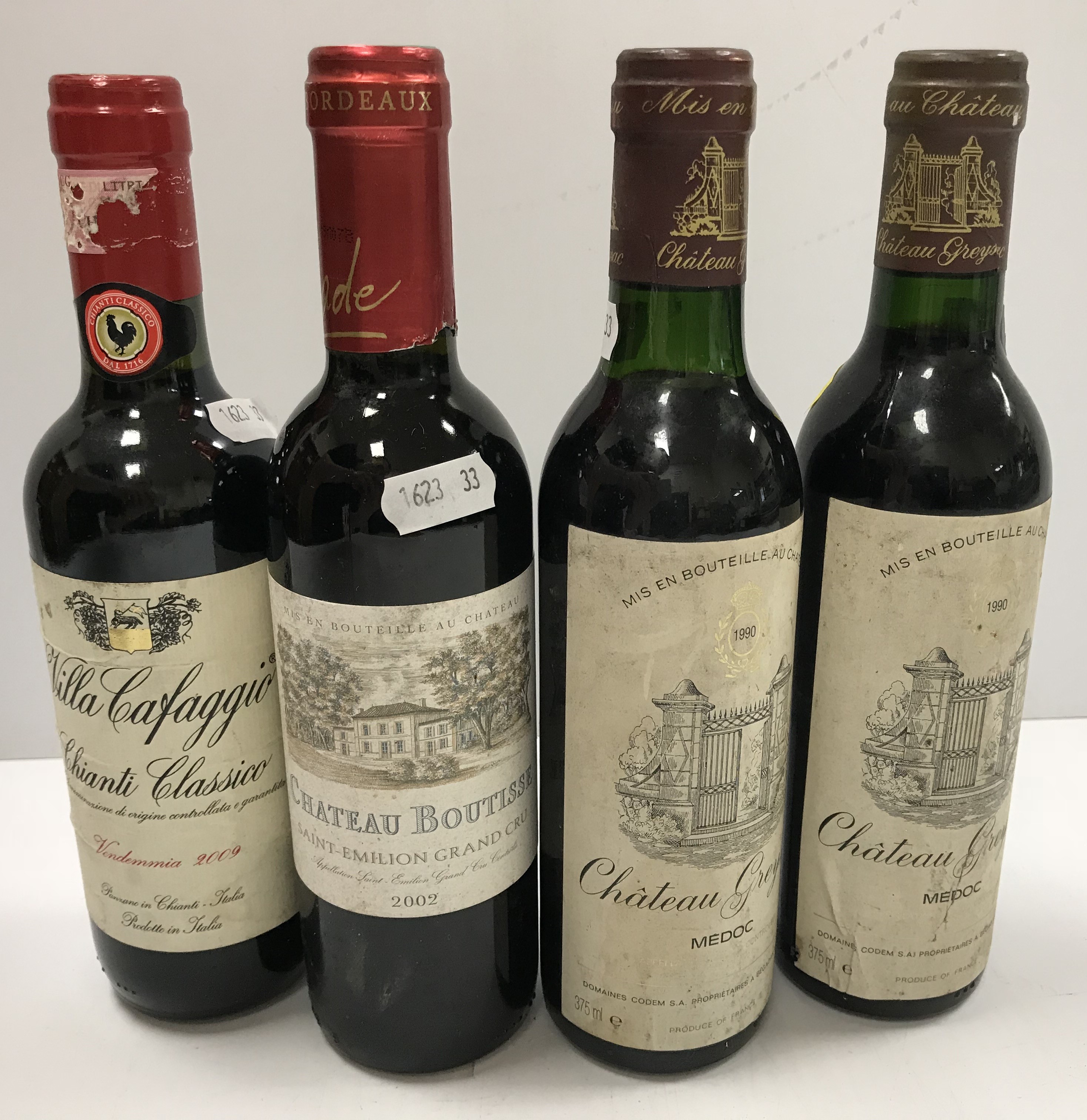 Four various half bottles (375 ml) red wines including Chateau Greysac 1990 x 2,