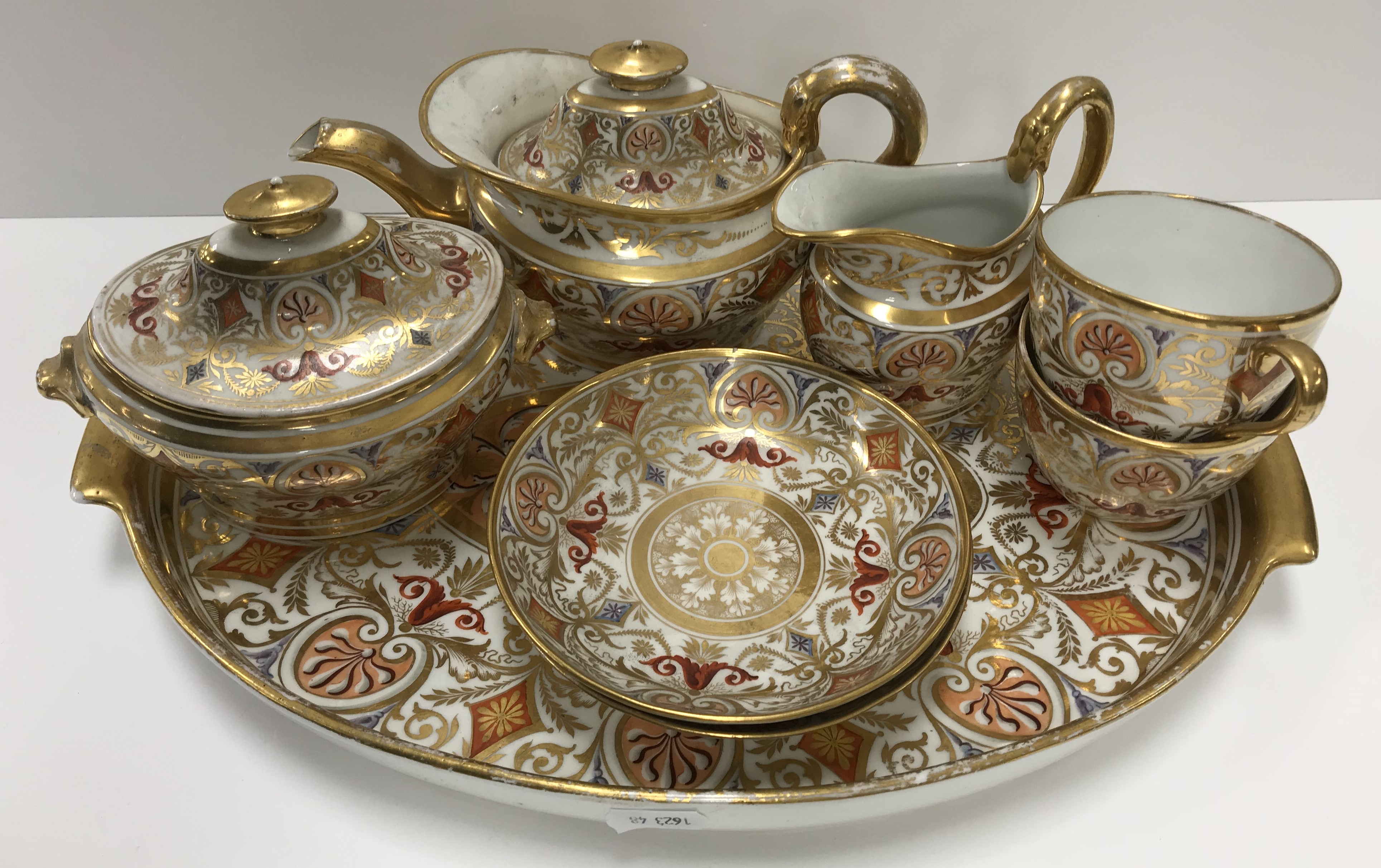 An early 19th Century Spode type gilt and polychrome decorated duet tea service comprising tray, - Image 3 of 78