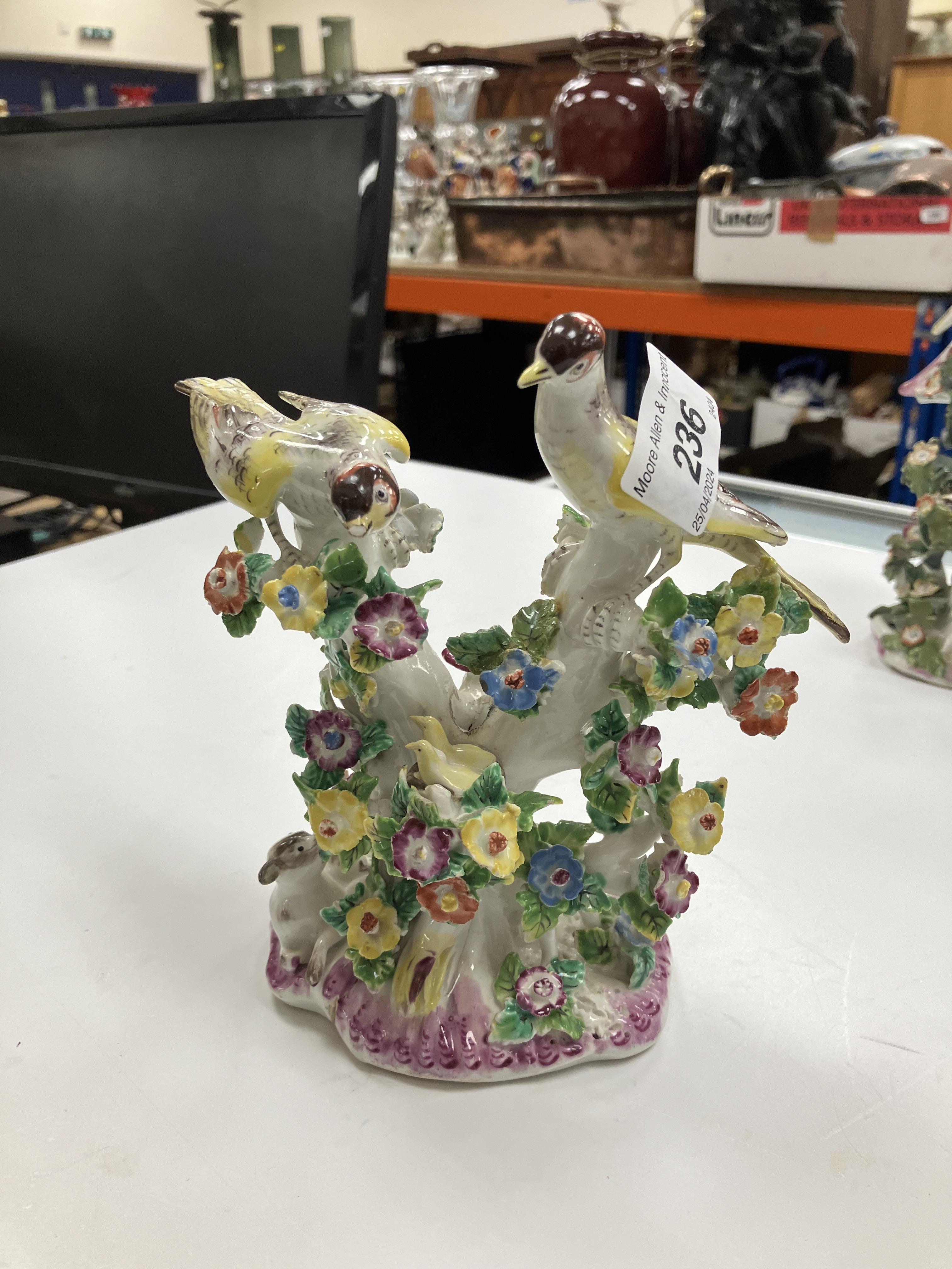 A pair of circa 1765-1770 Bow porcelain candlesticks as birds amongst flower set branches with - Image 98 of 98