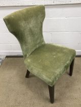 A set of twelve olive green upholstered high back dining chairs on square tapered stained beech