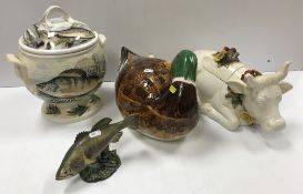 A Portmeirion "Complete Angler" soup tureen and cover, 31 cm high,