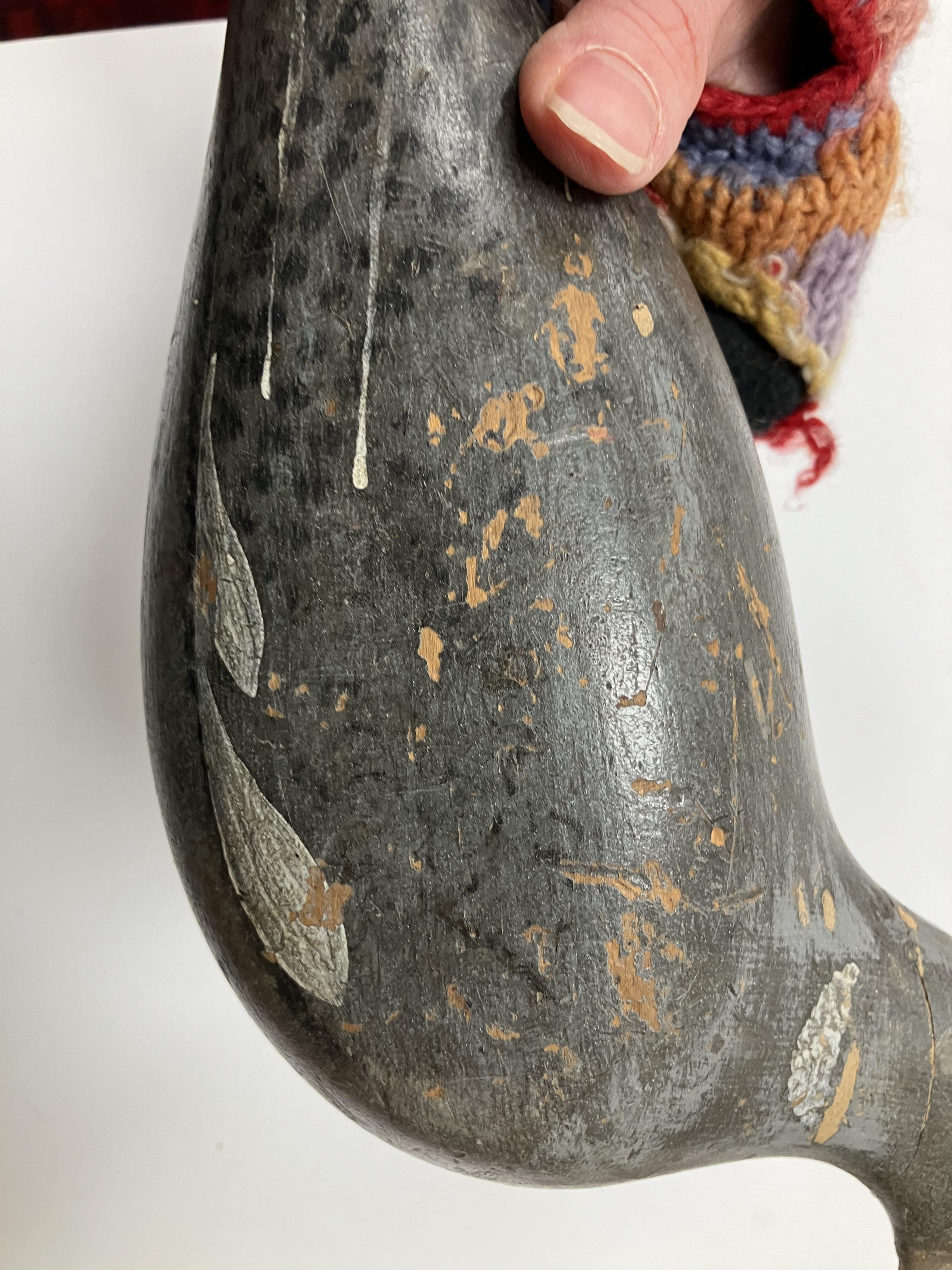 A 19th Century painted treenware pigeon decoy with glass eyes on a later oak pedestal stand 31. - Image 3 of 25