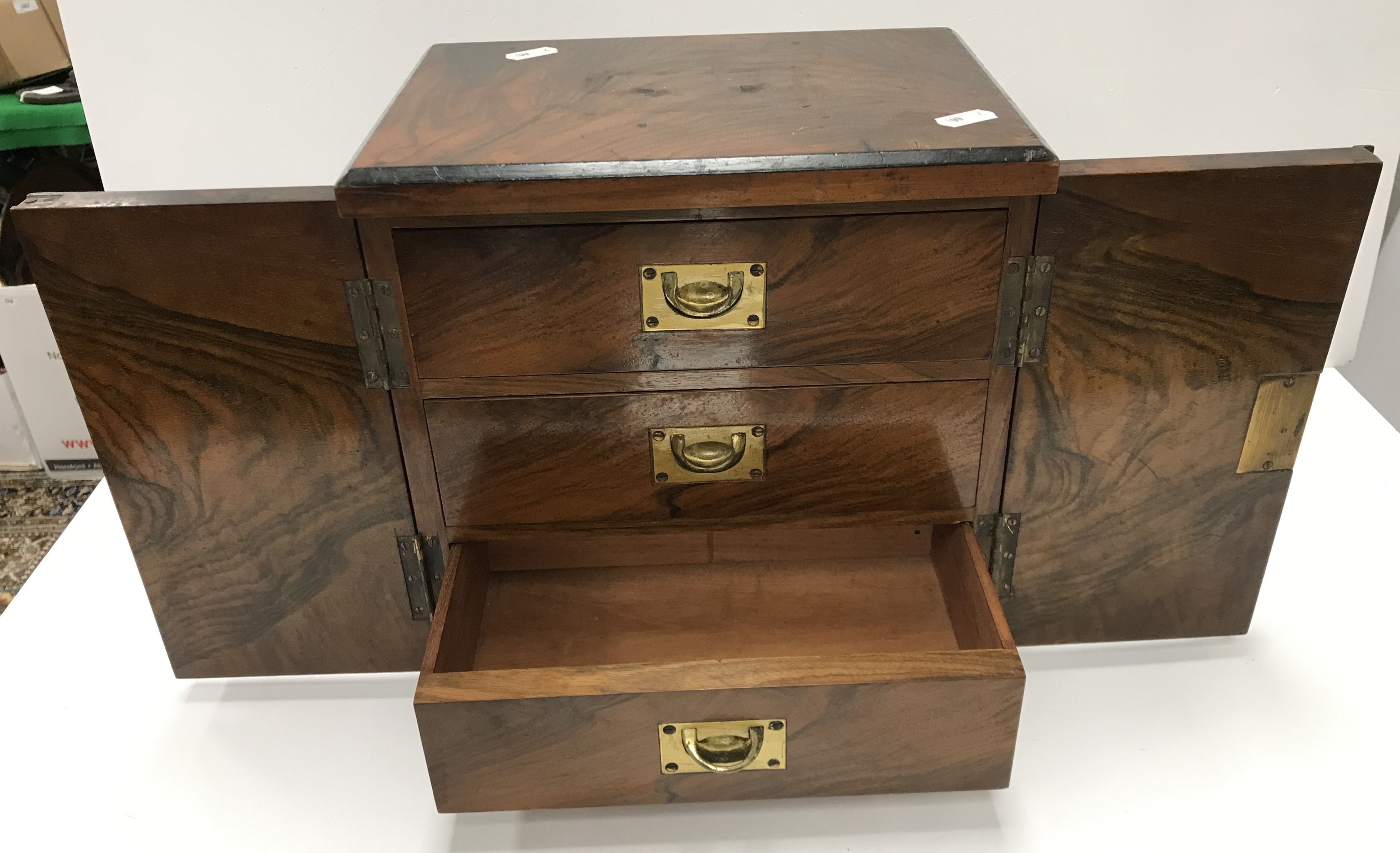 A circa 1900 walnut table top chest/cigar cabinet, - Image 2 of 2