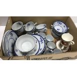 A box containing a collection of Copeland Spode "Spode's Gloucester" blue and white tea/coffee