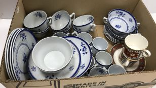 A box containing a collection of Copeland Spode "Spode's Gloucester" blue and white tea/coffee