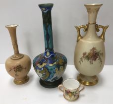 A Royal Worcester blush ware twin-handled vase decorated with floral sprays, dated 1902 and No'd.