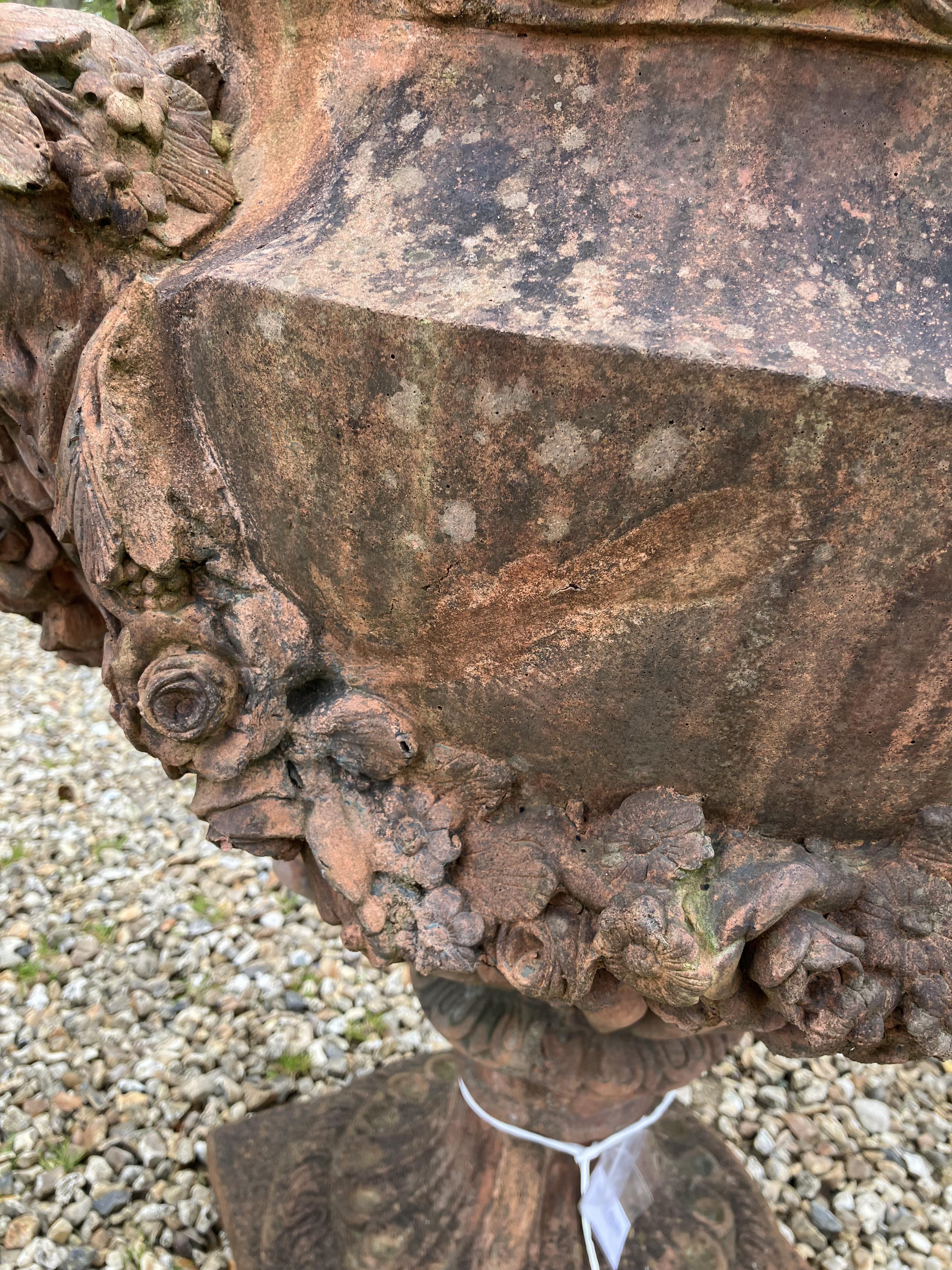 A terracotta style urnin the classical manner with 'Flora' mask and floral swag decoration 82 cm - Image 40 of 41