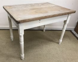 A late Victorian pine and painted farmhouse style kitchen table, 107 cm wide x 75 cm deep x 78.