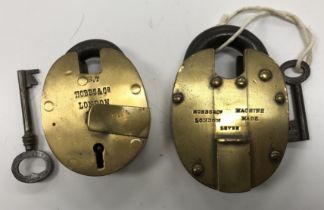 Two vintage Hobbs & Co brass padlocks,