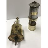 A J H Naylor Ltd of Wigan brass mounted miner's lamp,