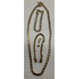 A Turkish 9 carat gold fancy chain link necklace, 54 cm, a near-matching bracelet, 18.