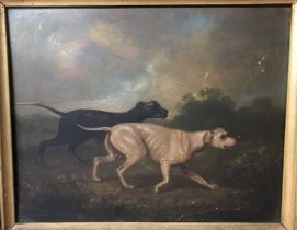 AFTER SAMUEL RAVEN "A setter and pointer at work" oil on panel, unsigned,