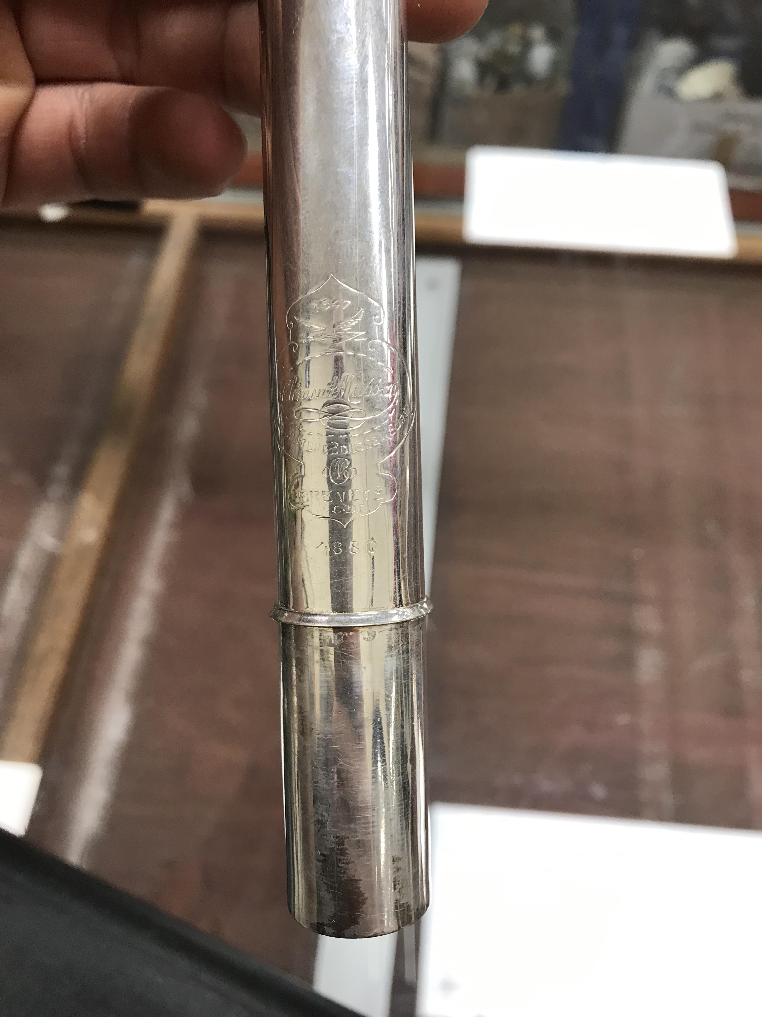 A circa 1947 silver plated flute by Clement Masson bearing engraved maker's mark and date 1947 - Image 13 of 17