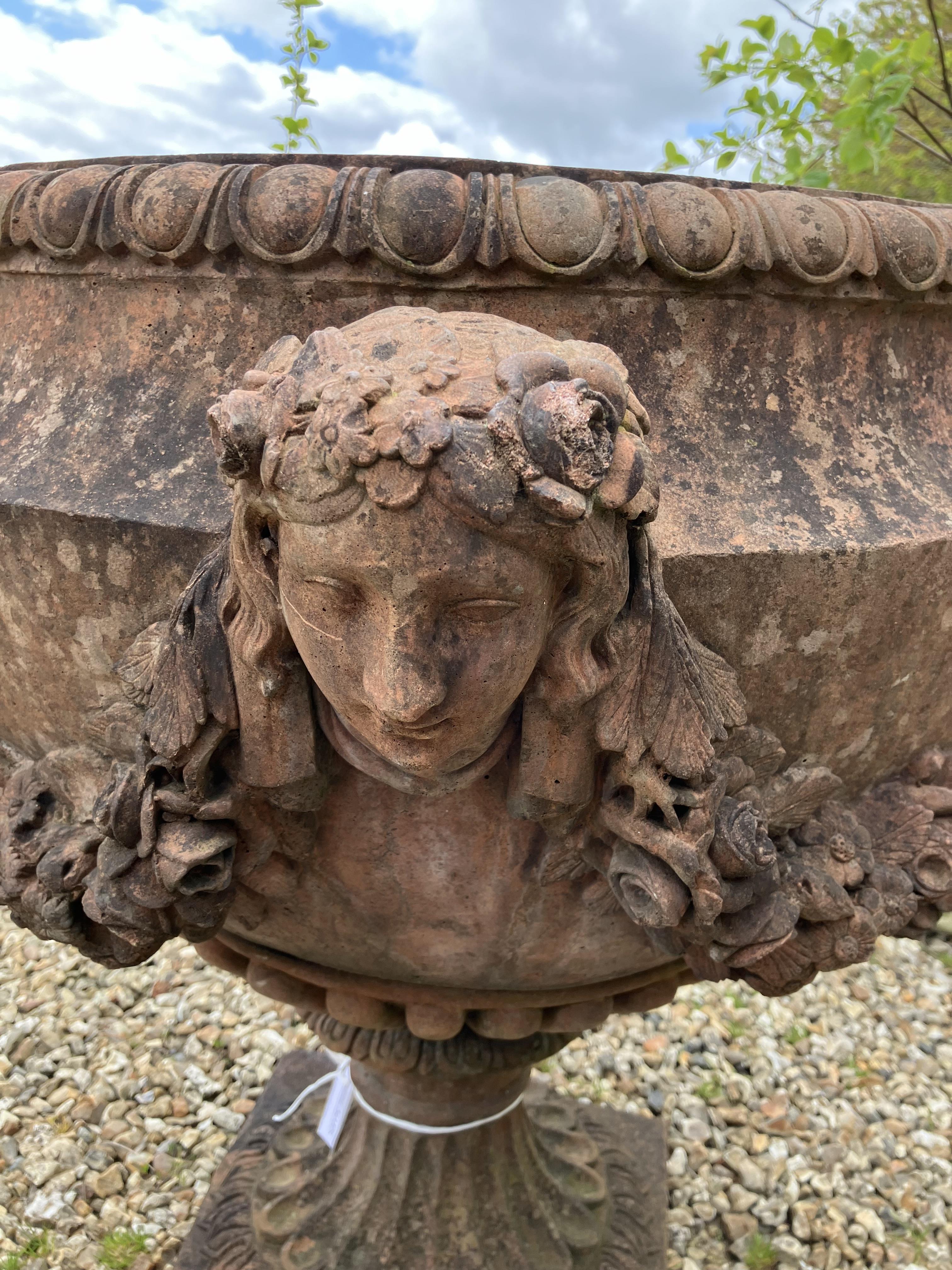 A terracotta style urnin the classical manner with 'Flora' mask and floral swag decoration 82 cm - Image 21 of 41