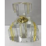 An Art Deco style glass scent bottle in clear and yellow glass 12 cm high