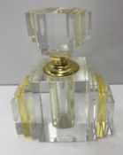 An Art Deco style glass scent bottle in clear and yellow glass 12 cm high