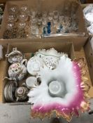 A box containing assorted glassware to include various 19th Century slab cut liqueur glasses,