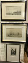 AFTER ROWLAND LANGMAID "Escorting the Royal vessel" black and white etching,