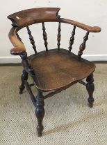 A Victorian Thames Valley beech and elm smoker's bow chair,