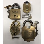 An Indian brass Suraj lock Aligarh padlock, 7 cm x 10.5 cm x 4.