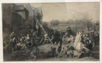 AFTER FREDERICK GOODALL "Raising the maypole" black and white engraving, 53 cm x 88 cm,