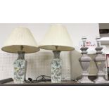 A collection of various modern table lamps to include two Chinese style famille rose crackleware