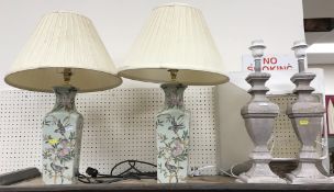 A collection of various modern table lamps to include two Chinese style famille rose crackleware