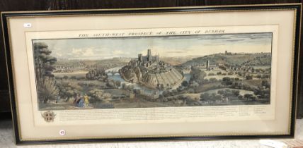 A framed and glazed topographical study "The South-West prospect of the city of Durham" published