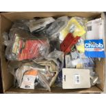 A box of assorted door furniture/fittings etc