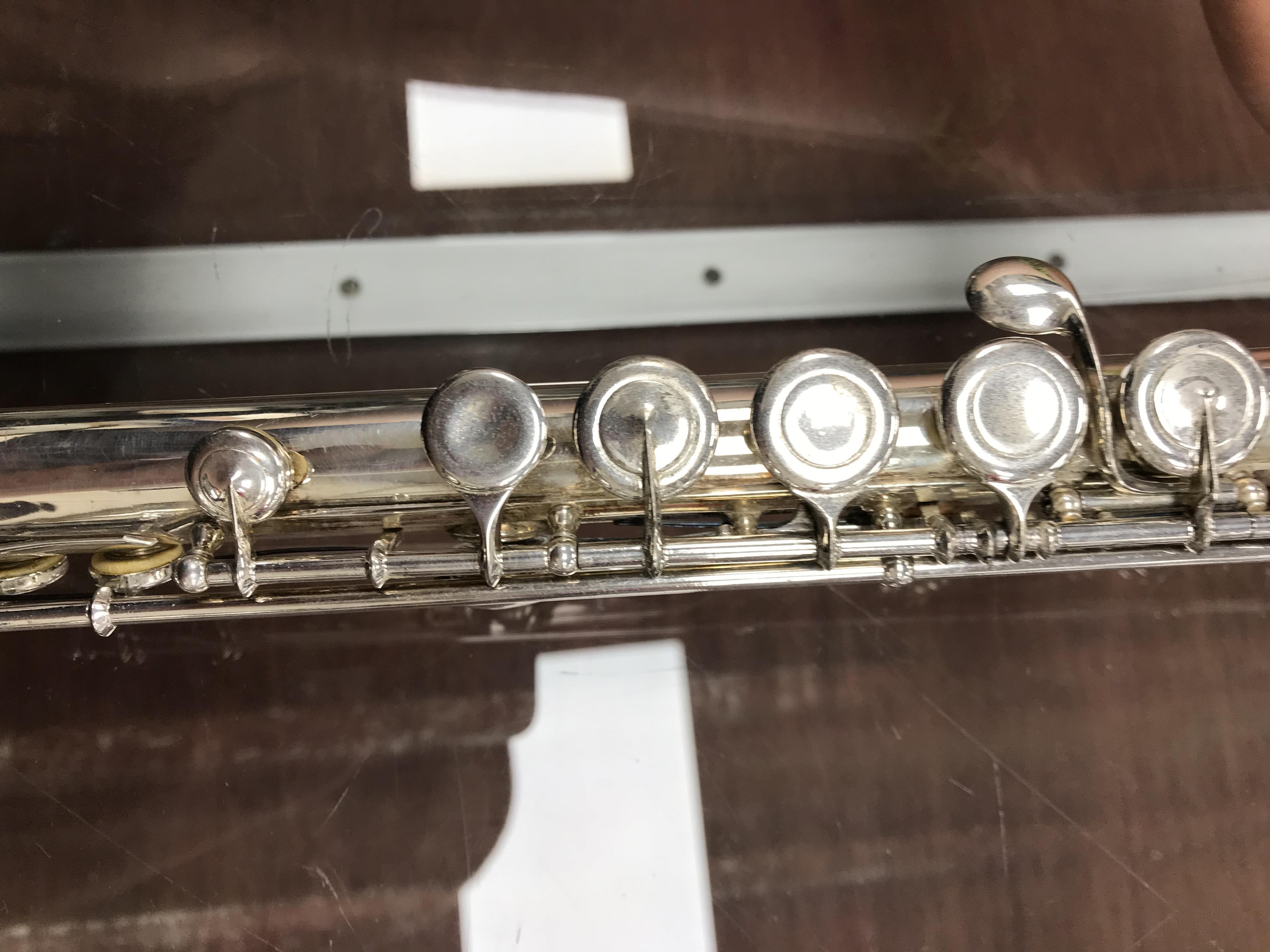 A circa 1947 silver plated flute by Clement Masson bearing engraved maker's mark and date 1947 - Image 8 of 17