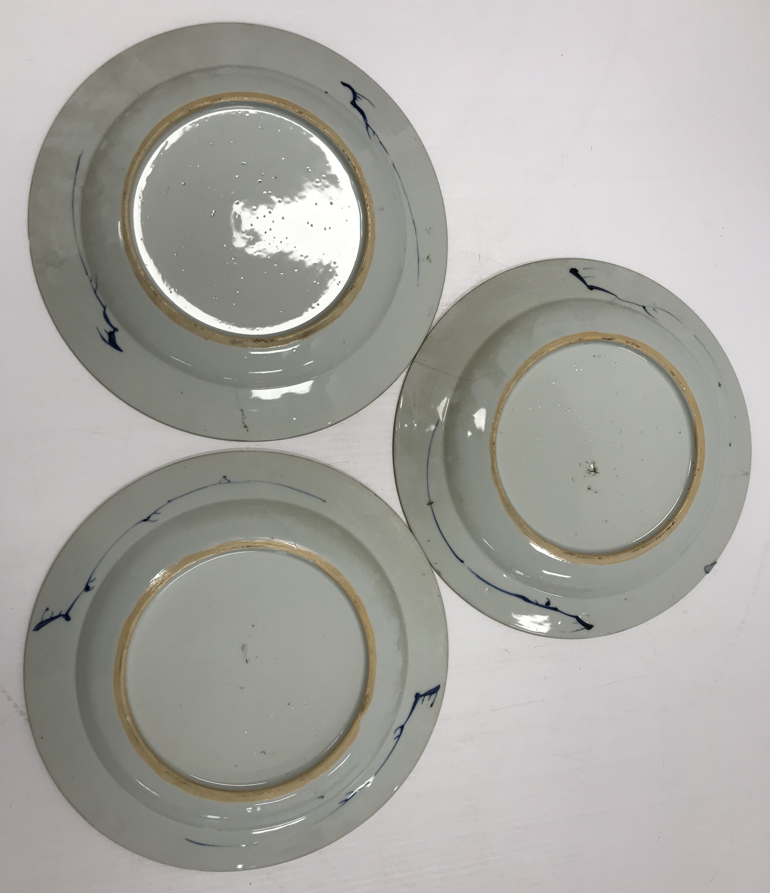 A set of three 19th Century Chinese blue and white export ware plates, - Image 2 of 23