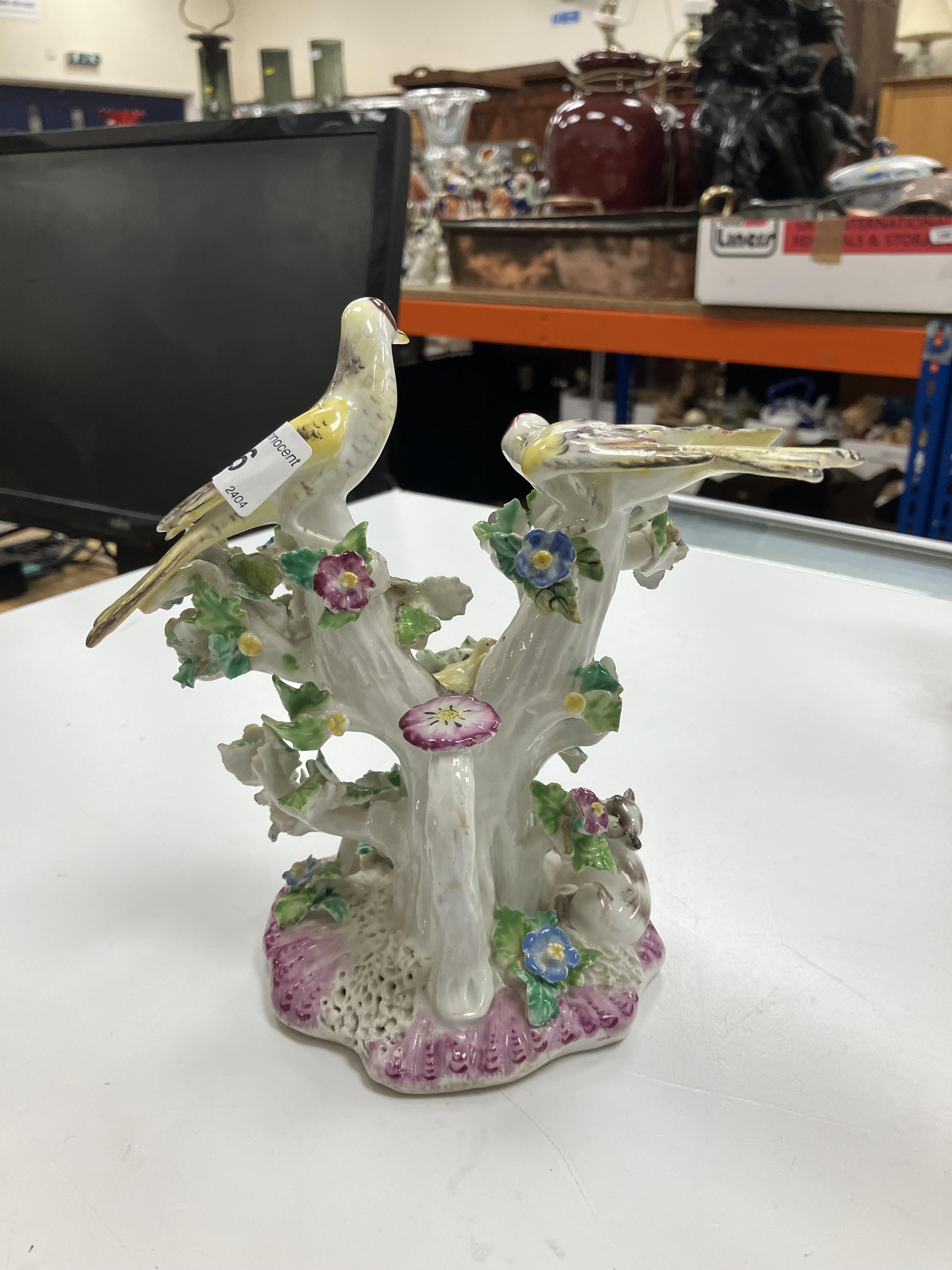 A pair of circa 1765-1770 Bow porcelain candlesticks as birds amongst flower set branches with - Image 87 of 98