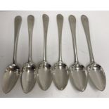 A set of six George III silver dessert spoons each initialled H (by William & Patrick Cunningham,