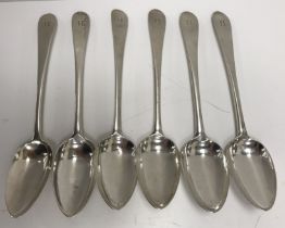 A set of six George III silver dessert spoons each initialled H (by William & Patrick Cunningham,