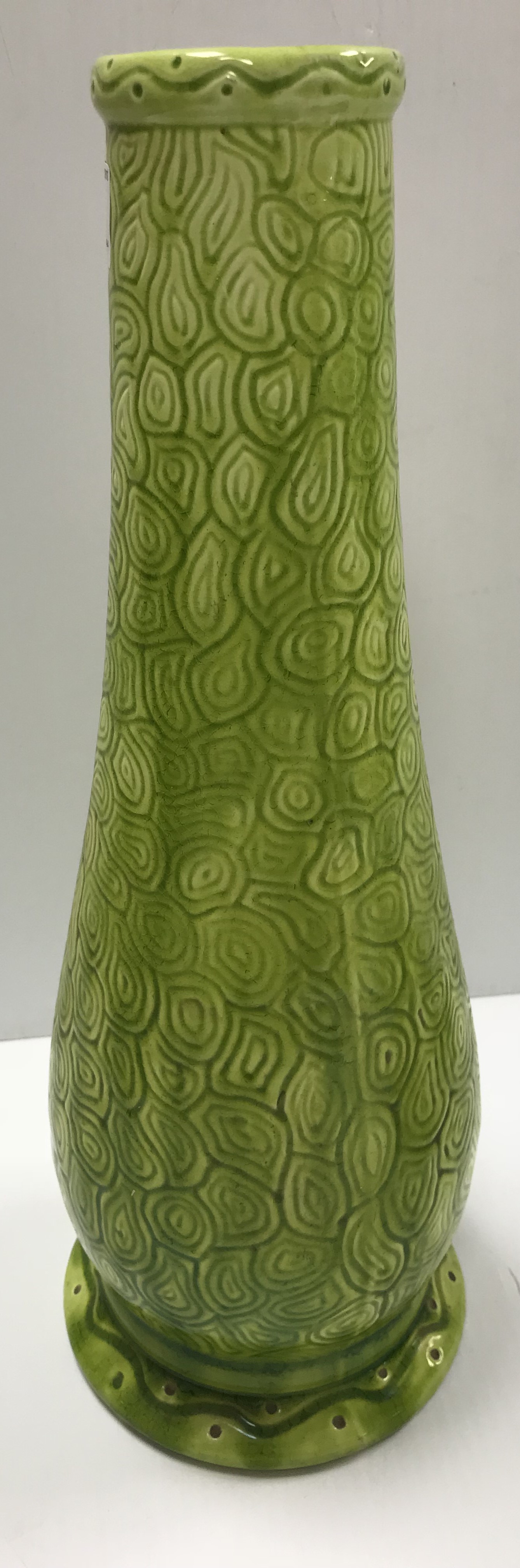 A Burmantofts faience green glazed incised baluster shaped vase on circular foot, stamped and No'd, - Image 5 of 20