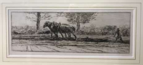 HARRY BECKER "Plough team" black and white etching,