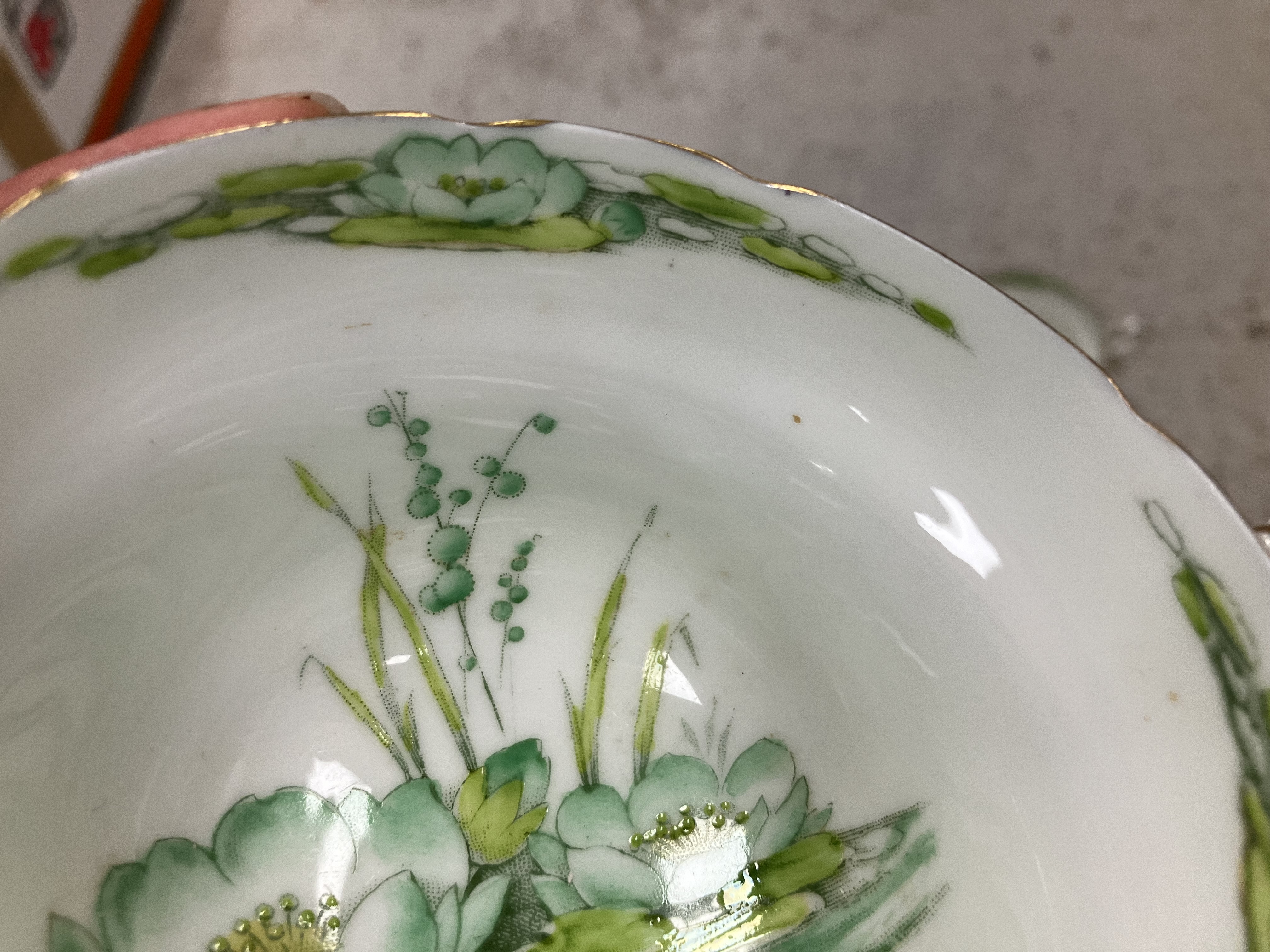 A Royal Paragon part tea set with green water lily decoration together with a Carrol Swan bowl and - Image 13 of 43