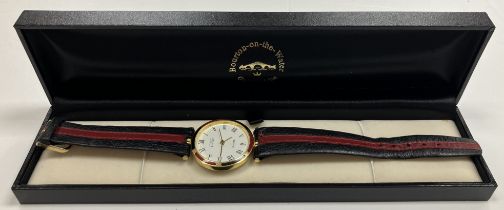 A ladies Must de Cartier gold plated and silver case wristwatch with black and red enamel