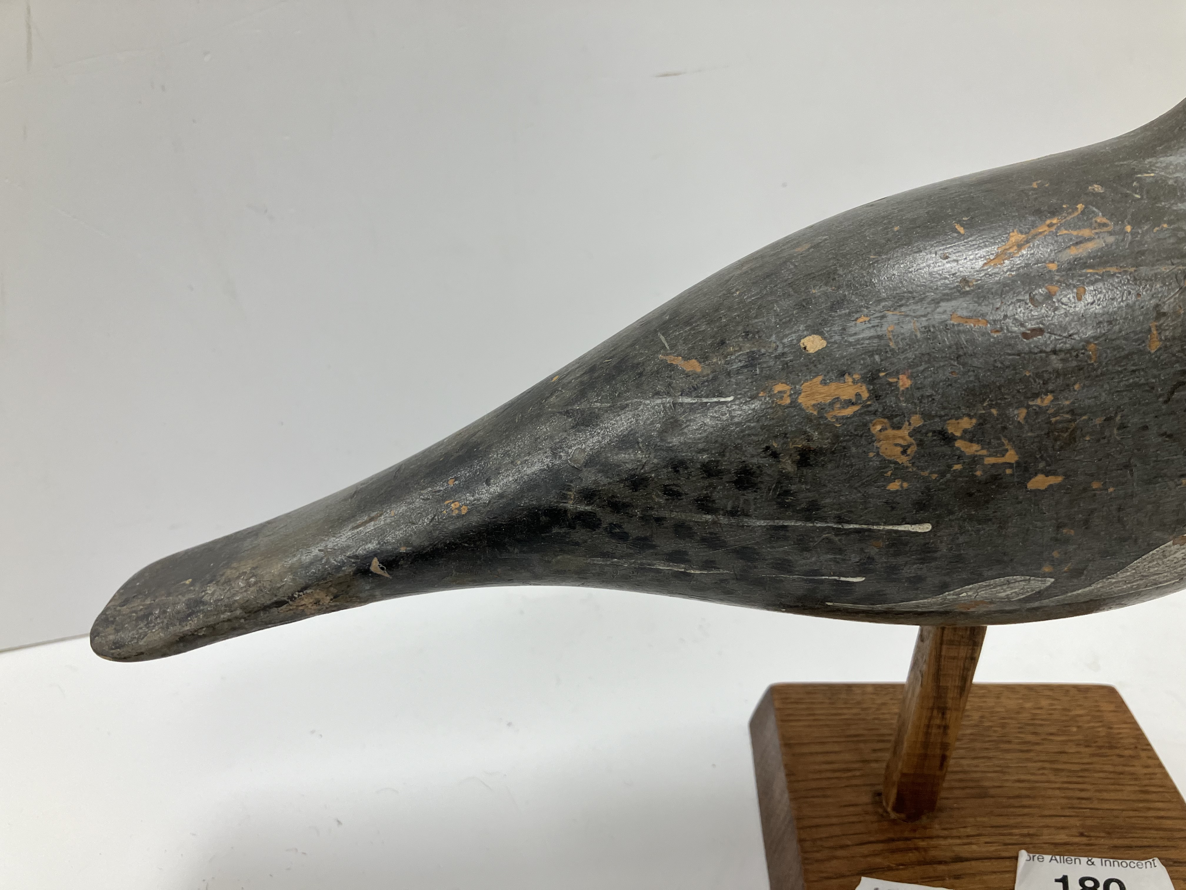 A 19th Century painted treenware pigeon decoy with glass eyes on a later oak pedestal stand 31. - Image 22 of 25