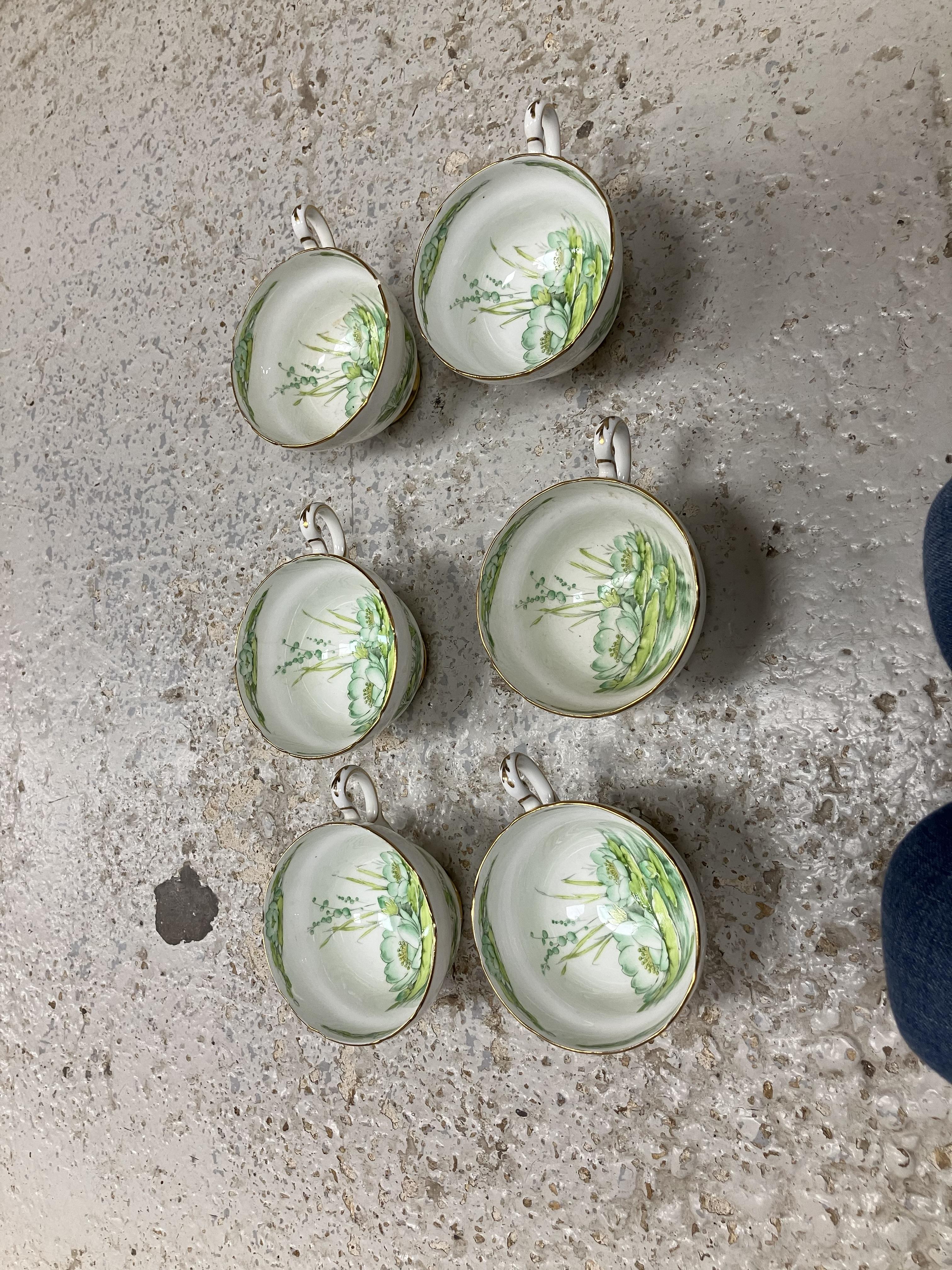 A Royal Paragon part tea set with green water lily decoration together with a Carrol Swan bowl and - Image 14 of 43