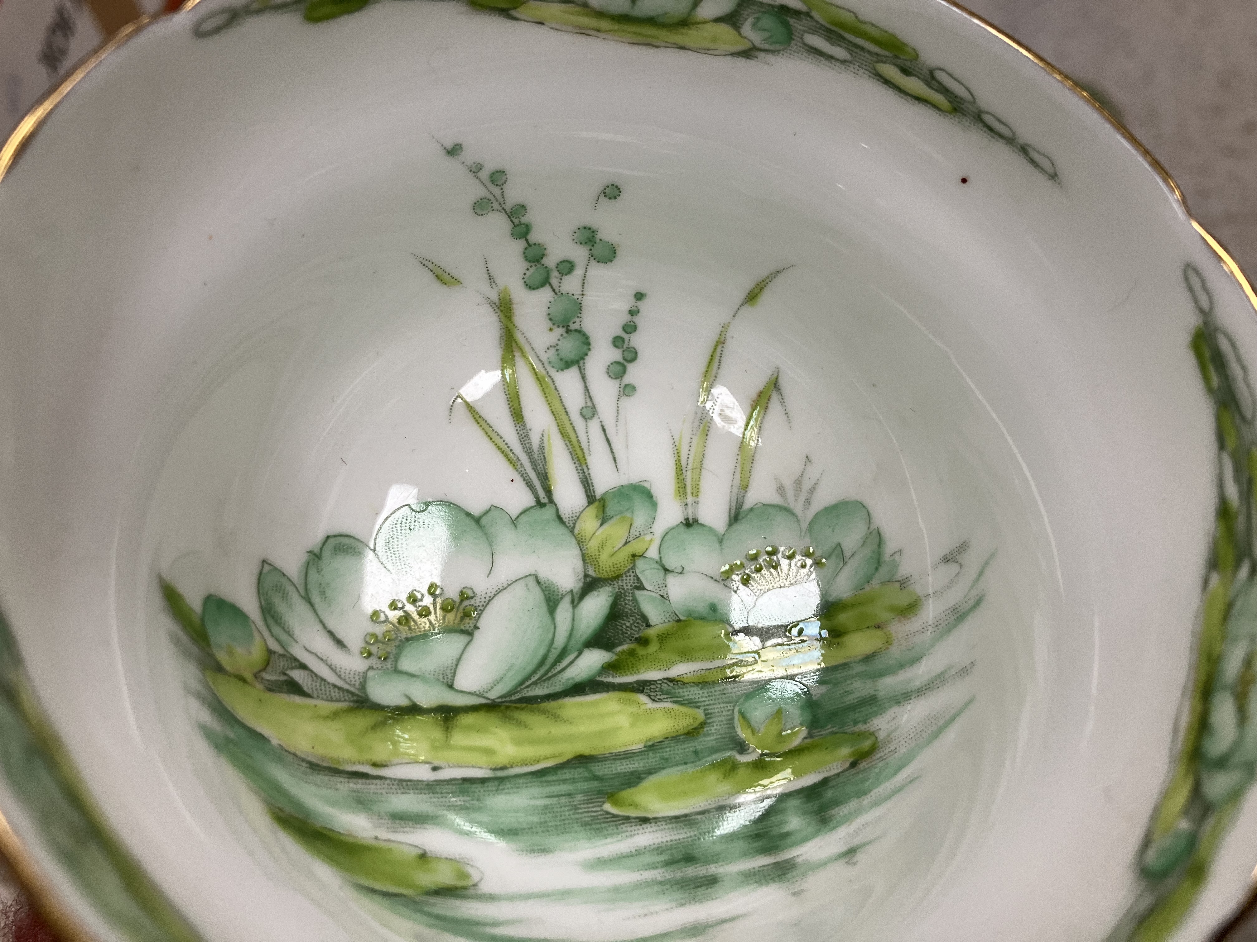 A Royal Paragon part tea set with green water lily decoration together with a Carrol Swan bowl and - Image 7 of 43