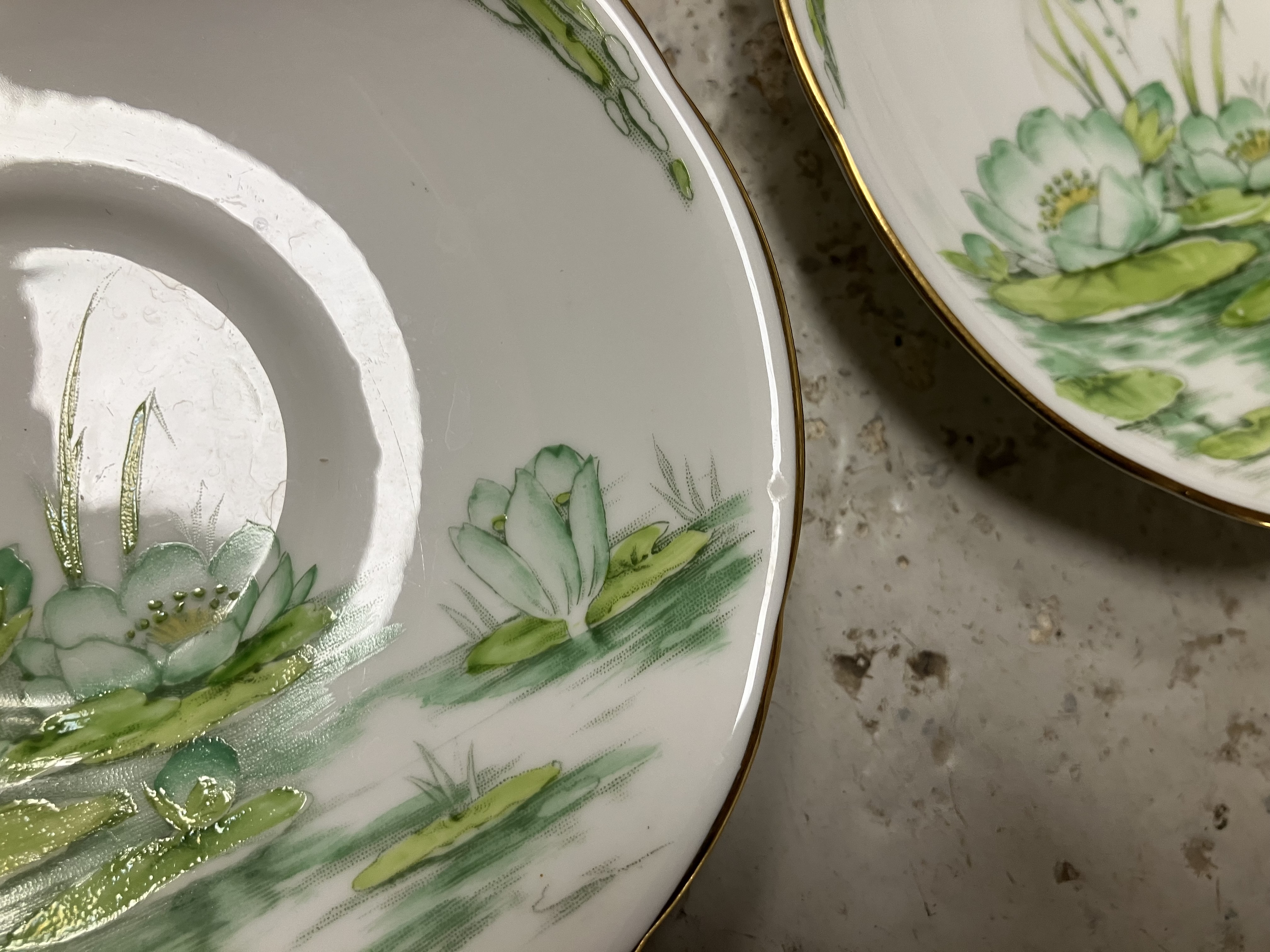 A Royal Paragon part tea set with green water lily decoration together with a Carrol Swan bowl and - Image 23 of 43