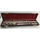 A circa 1947 silver plated flute by Clement Masson bearing engraved maker's mark and date 1947