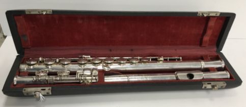 A circa 1947 silver plated flute by Clement Masson bearing engraved maker's mark and date 1947
