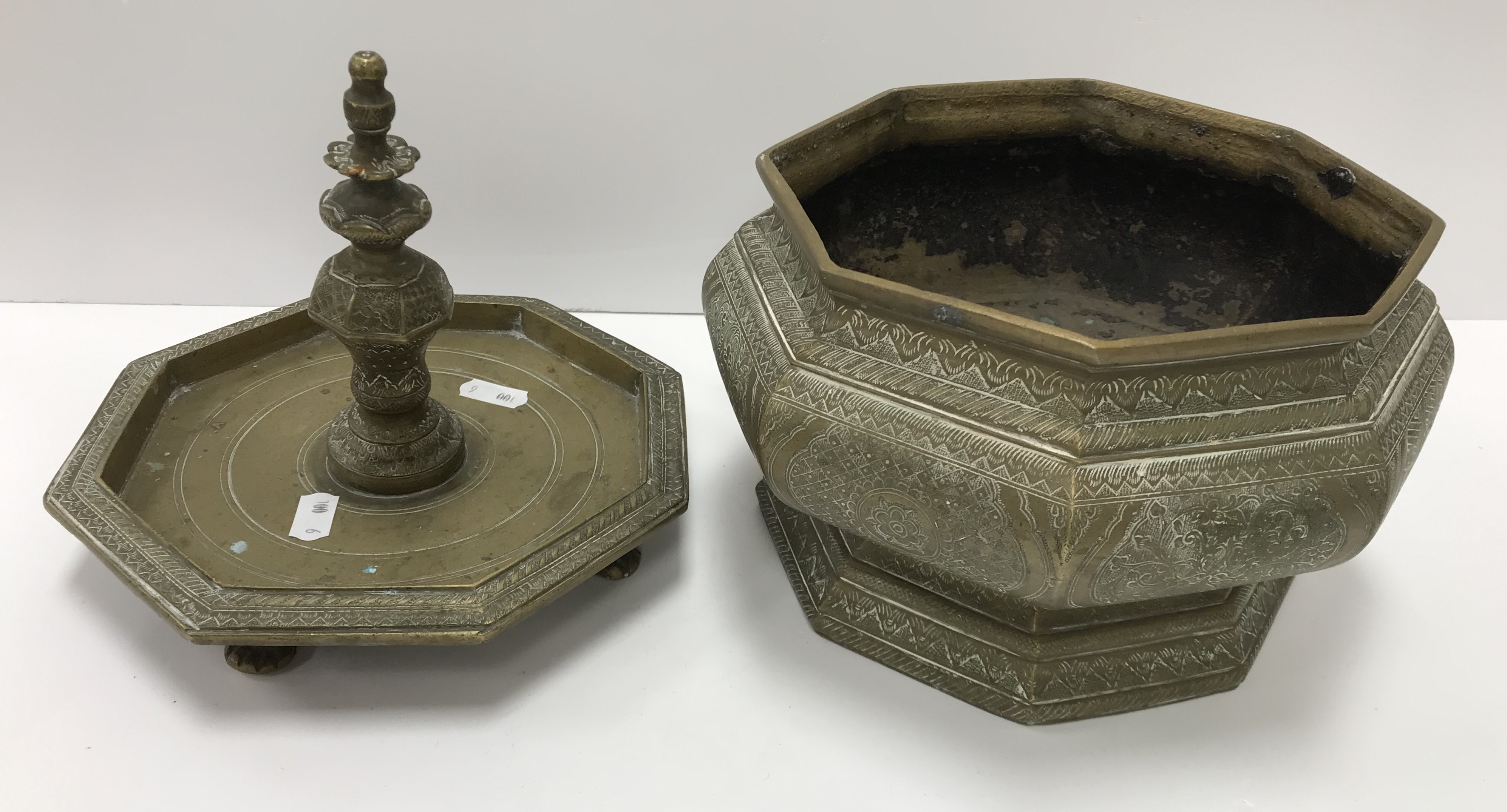 An Indonesian engraved brass betel jar and cover, - Image 2 of 3