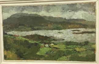 EVELYN STREET “Dunmanus Bay from the goat's path” with hills rising in background, oil on board,